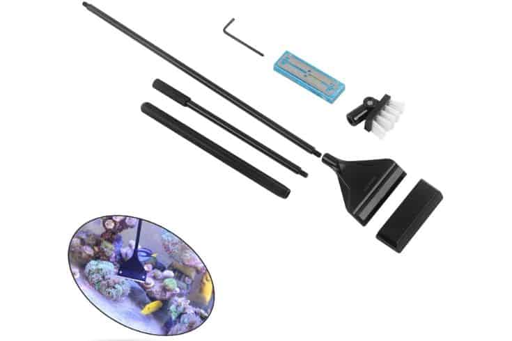 QANVEE Brosse de nettoyage pour aquarium en alliage d'aluminium et de magnésium avec 10 lames en acier inoxydable pour aquarium en verre et récif de poissons